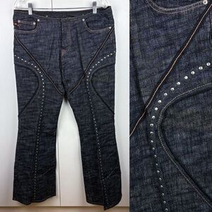 Parasuco Y2K Low Rise Studded Velvet Boot Cut Dark Wash Jeans Vintage McBling 34